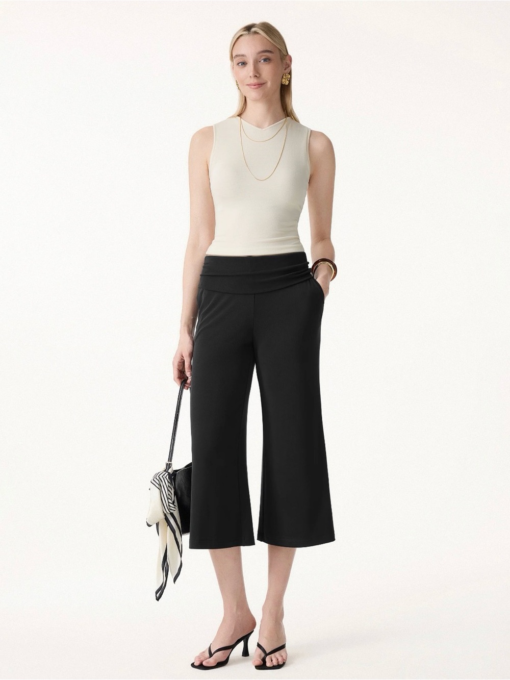 OGL MOVE Sandwashed Modal Fold-Down Waist Flared Leg Pants Sz XL/P NWT BLACK